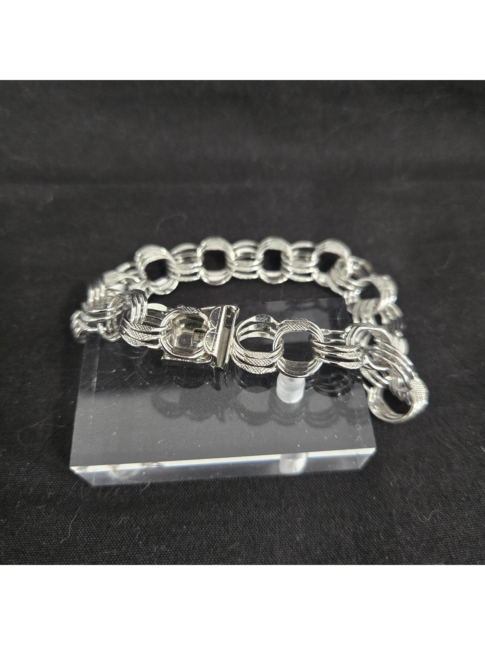 Vintage Sterling Silver Charm Bracelet 925 Chunky Triple Link Textured Flat